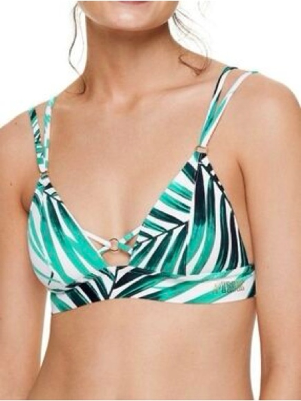 PINK Victoria's Secret Green Leaf Print Triangle Swim Top